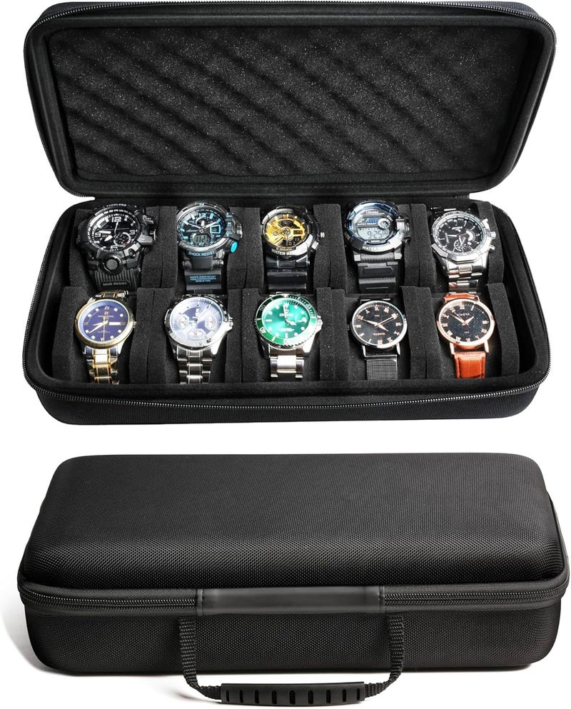RIGICASE 10 slots watch travel case, Hard Portable watch carry storage display organizer box, fit watches up to 55mm face - Image 1